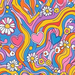 Naklejka premium seamless pattern with flowers, Happy daisy and heart pattern for summer