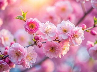 Drone View: Soft Pink Flowers, Pastel Bokeh Background - Spring Blossom Photography