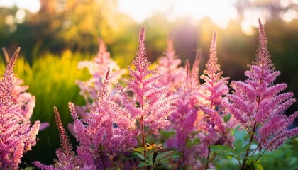 Obraz premium Astilbe flowers. Blooming summer flowers in garden. Generated image