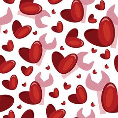 seamless pattern with a red heart and a pink wrench next to it placed chaotically, a pattern for St. Valentine's Day