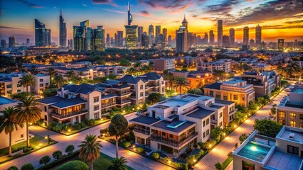 Obraz premium Dubai Zabeel Villas Night to Day Timelapse Aerial Photography - Skyscrapers & Urban Exploration