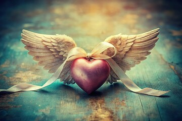 Heart with Wings and Ribbon: Vintage Documentary Style Photo