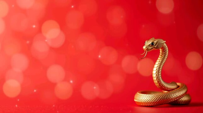 Red background with gold snake for Chinese New Year concept, Celebration of Chinese New Year 