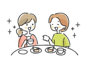 カフェで楽しく会話する女性