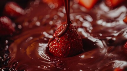 Strawberry Dipped in Melted Chocolate for Gourmet Food Branding
