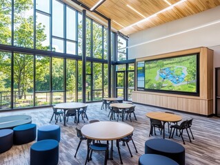 Innovative classroom design showcasing experiential learning in modern educational spaces with natural light and flexible layout