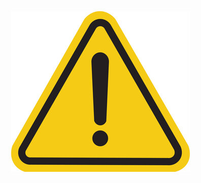 Señal triangular de advertencia de alerta o peligro en la circulacion amarillo y negro sobre fondo blanco