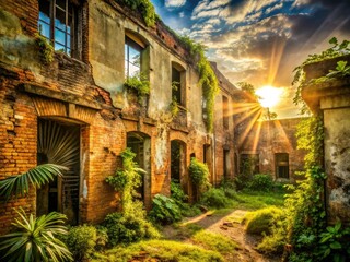 Fototapeta premium Sun-drenched ruins of an abandoned plantation, a photographer's urban exploration.