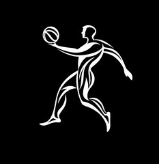 Dynamic basketball player showcasing skill in an artistic design at night