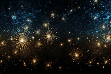 Golden sparkles and blue glitter create a festive and magical atmosphere, perfect for celebrations and holidays