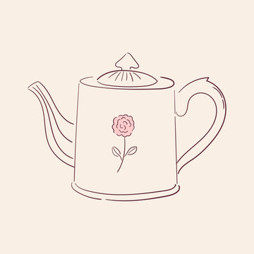 pink rose teapot line art clip art preview