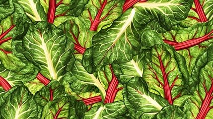 Vibrant Red Chard Leaves, Green Veins, Fresh
