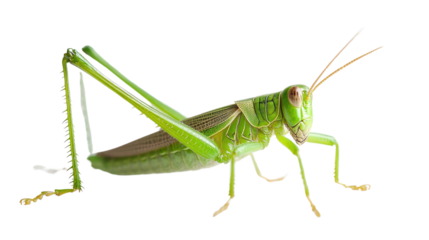 Green Grasshopper Close Up: Capturing the intricate details of a vibrant green grasshopper, its long legs and antennae reaching out in a pose of alertness.