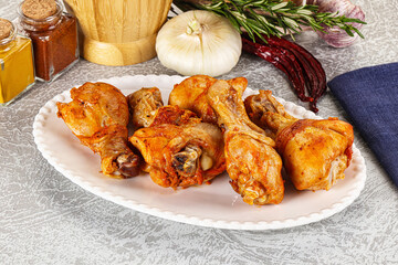 Raw marinated chicken drumstick for cooking