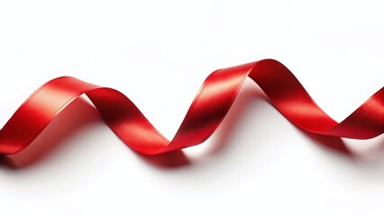 Elegant Red Ribbon Curls, Panoramic White Background Stock Photo