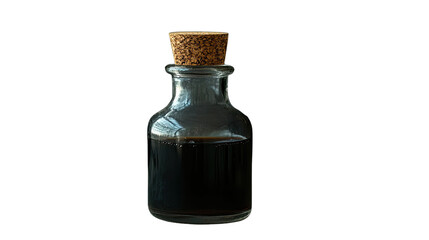 Dark Balsamic Vinegar in Glass Bottle with Cork: A close-up shot of a dark balsamic vinegar in a glass bottle with a cork.