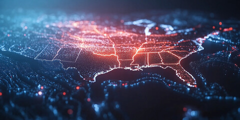 Fototapeta premium Futuristic State Map with Glowing Tech Lights and Digital Grid Design