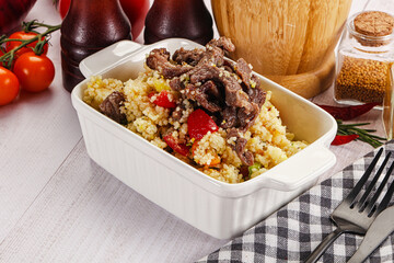 Traditional couscous with beef and vegetables