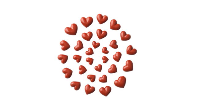 Group of tiny red hearts forming circles isolated on transparent background, Valentines day love romantic decoration - Powered by Adobe