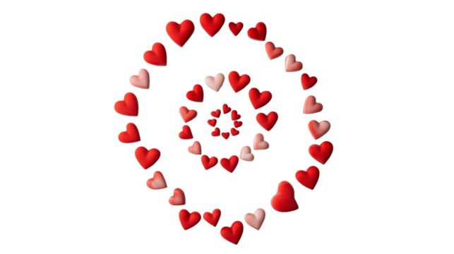 Group of tiny red hearts forming circles isolated on transparent background, Valentines day love romantic decoration