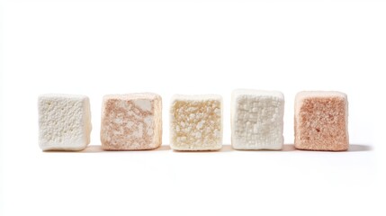 Fototapeta premium 6 marshmallows isolated on a white background, studio shot, high-resolution photography. 