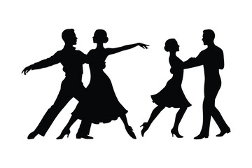 Couple dance silhouette vector clipart.