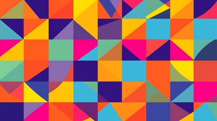 Vibrant Geometric Abstract: A captivating blend of squares and triangles in a dynamic array of bold, saturated colors.  Perfect for modern designs needing a vibrant, energetic feel. 