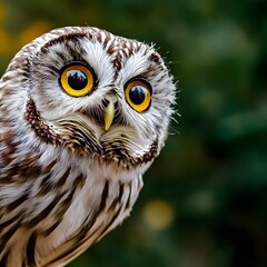 Obraz premium A majestic owl perches gracefully on a sturdy tree branch, its piercing eyes shining with wisdom and mystery. The owl’s intricate plumage is richly detailed, with a mix of earthy colors—shades of brow