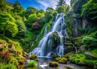 Obraz premium Ennyskerry Waterfall, Ireland: Candid Shot of Cascading Water & Lush Greenery