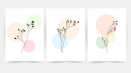 Flower line wall art vector set. Earth tone boho foliage flower line art drawing , Abstract Plant Art design for print, cover, wallpaper, Minimal and natural wall art.