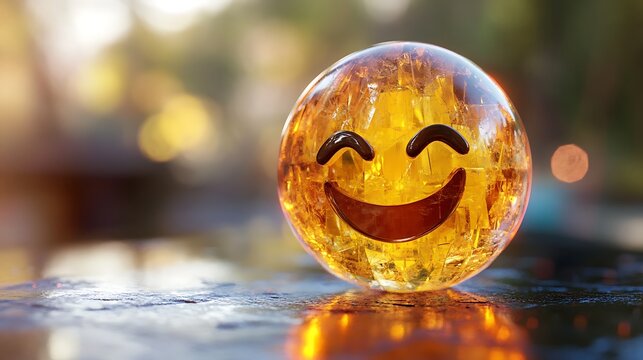 A crystal happy emoji with shimmering facets