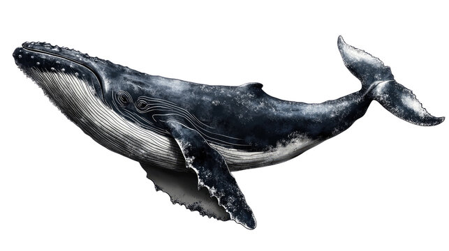 Humpback Whale Illustration: Majestic and powerful, this graceful humpback whale glides through the ocean depths, its intricate details and realistic depiction capturing the beauty of marine life.  