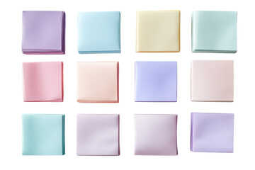 Colorful collection of assorted paper notes arranged in a grid display showcasing pastel hues and smooth textures