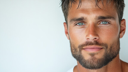 Obraz premium striking portrait of man with captivating blue eyes and beard