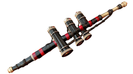 Ancient Musical Instrument: A  close-up of a traditional wooden flute with intricate carvings and a rich history, showcasing the beauty and craftsmanship of ancient musical instruments.