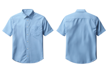 Short sleeve blue shirt designed for casual wear or office settings featuring a pocket and a classic collar style
