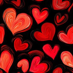 Colorful hearts seamless pattern on black background for festive decor and celebrations