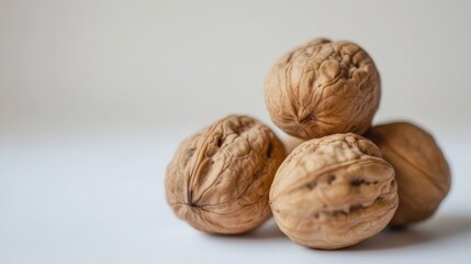 Close-up of walnuts on a white background, isolated, stock photo. 