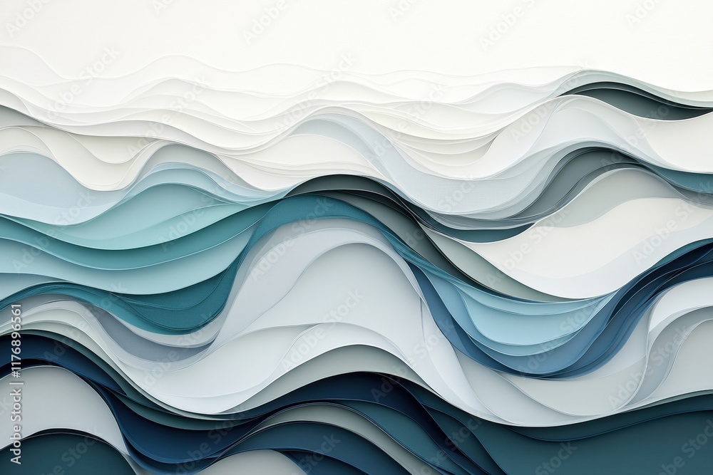 Leinwandbilder Abstract depiction of waves showcasing varying heights and smooth curves in soft tones of blue and white. Generative AI