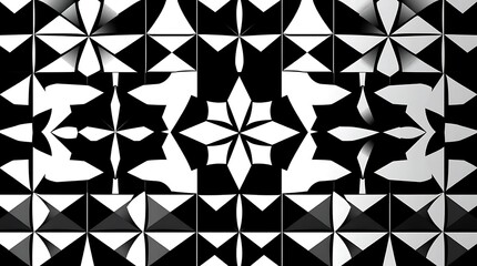 Monochromatic Kaleidoscope: Geometric Black and White Abstract Pattern 