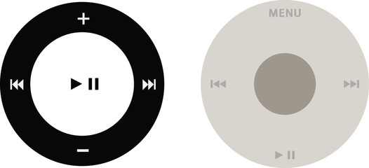 Set of circular music player interface with buttons, Vector editable illustration. App clock wheel with pause play and stop button