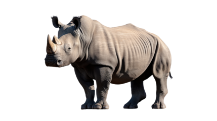 Majestic White Rhinoceros: A powerful and serene image of a white rhinoceros, showcasing its imposing size and unique features.  Perfect for wildlife documentaries, conservation projects.