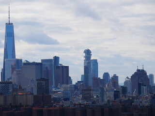 Obraz premium Manhattan skyline, New York City, NYC, horizon, gratte-ciel, architecture, ville, urbain, métropole, États-Unis, Amérique, Big Apple, Empire State Building, One World Trade Center, Freedom Tower, Chry
