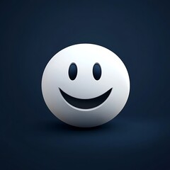 Fototapeta premium Clean white Smiley emoji on a dk navy background with shp, realistic shadows