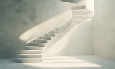 Naklejka premium White spiral staircase in a room with natural lighting.