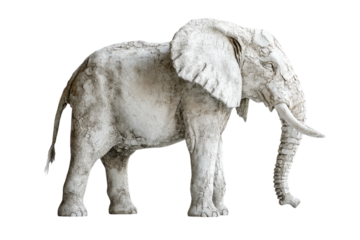 Grey elephant statue stands majestically under soft light in a decorative garden