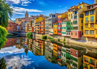 Obraz premium Girona, Spain: Stunning River Onyar View with Colorful Houses
