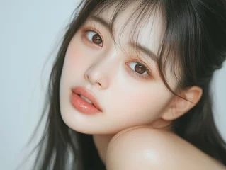 美肌の若くて可愛いアジア女性モデルの美容ポートレート。ナチュラルなメイクをしている美女。