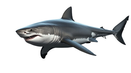 Fototapeta premium Great White Shark: A powerful and majestic great white shark, rendered in stunning detail, swims through the water, its sharp teeth and sleek body on full display. A symbol of strength, speed.