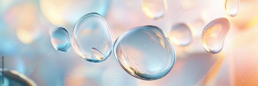 Poster organic shapes display shimmering droplets of translucent elements enhancing a vibrant atmosphere wi